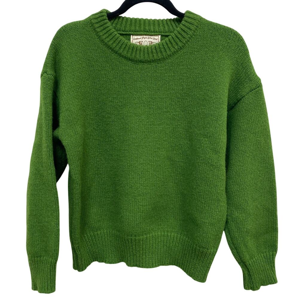 Shetland Virgin Wool Crewneck Kelly Green Pullover Sweater EUC